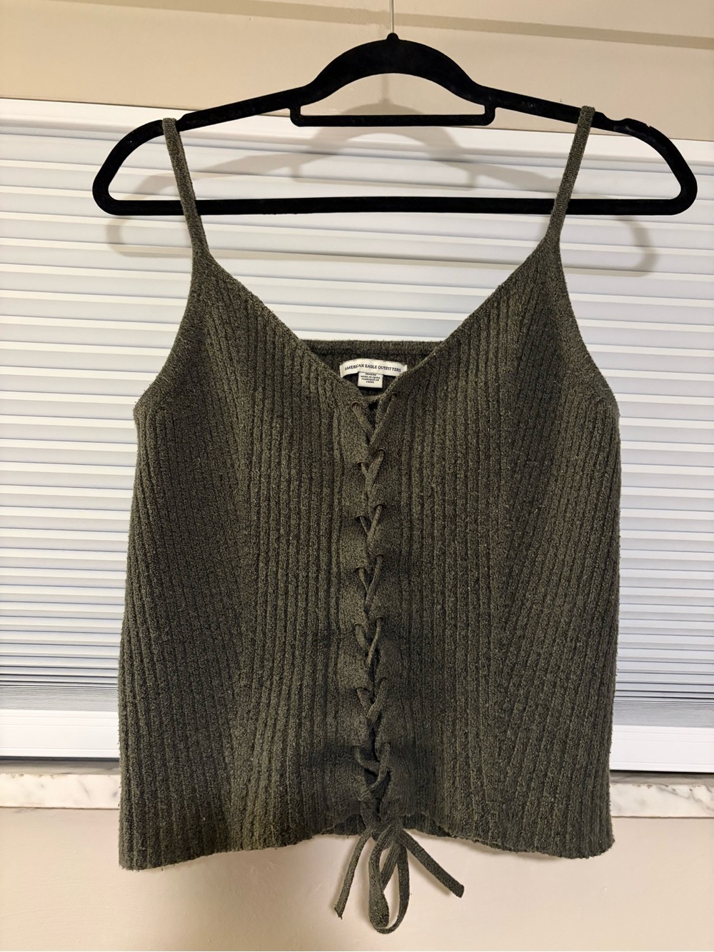 American Eagle Outfitters Olive Lace-Up Ribbed Cami